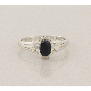 Sterling Silver Natural Dark Blue Sapphire Ring Size 10 1/4